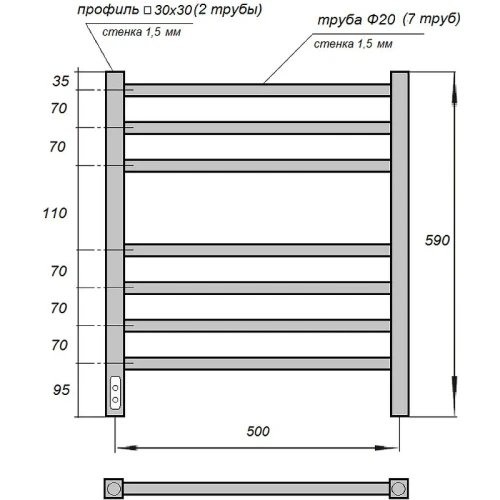 Электрический полотенцесушитель Point Веста PN70756BR П7 500x600 диммер слева Бронза
