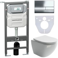 Комплект унитаза с инсталляцией Ceramicanova Metropol CN4002_1002CH_1000 с сиденьем Микролифт и клавишей смыва Хром глянцевый фарфор подвесной