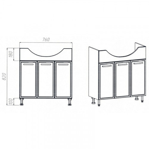 Тумба под раковину VIANT Милан 80 VMIL80ER-T3ST Белая МДФ / ЛДСП