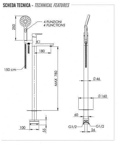 Смеситель для ванны Remer Energy EY08NO цвет Черный матовый
