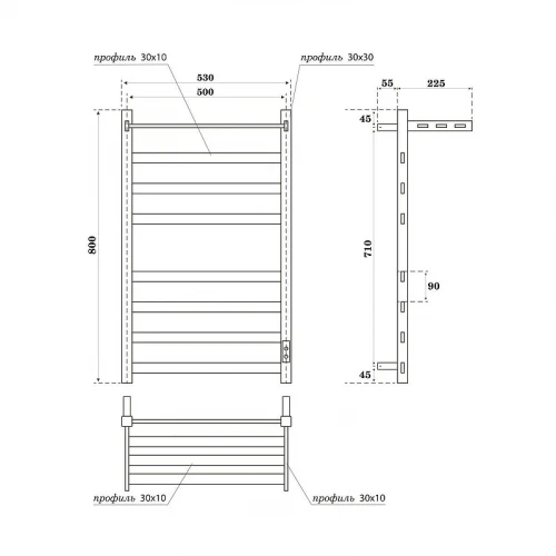 Электрический полотенцесушитель APEXTERMO Terra 800x500 TR01185WM с полкой цвет Белый матовый