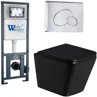 Комплект унитаза с инсталляцией WeltWasser MARBERG 410 + GELBACH 043 GL-BL + MAR 410 RD CR 10000011951 цвет Черный глянцевый с сиденьем Микролифт и клавишей смыва цвет Хром
