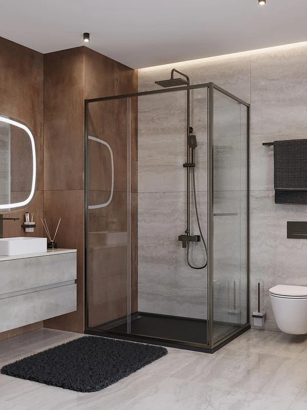 Душевой уголок Cezares Lux 110x100 LUX-AH-FS-11-110/100-C-GM профиль Оружейная сталь стекло прозрачное