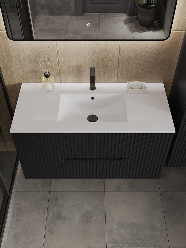 Тумба с раковиной Orange Лайн 100 Li-100RFTub+Ra подвесная цвет Черный матовый