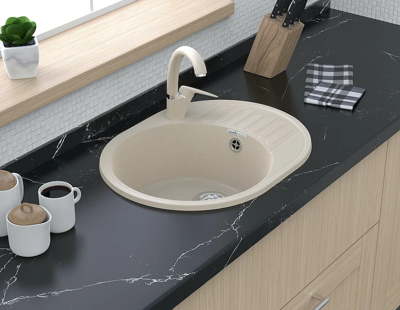 Кухонная мойка GranFest Quarz GF-Z58 Песочная искусственный камень (литьевой мрамор) встраиваемый