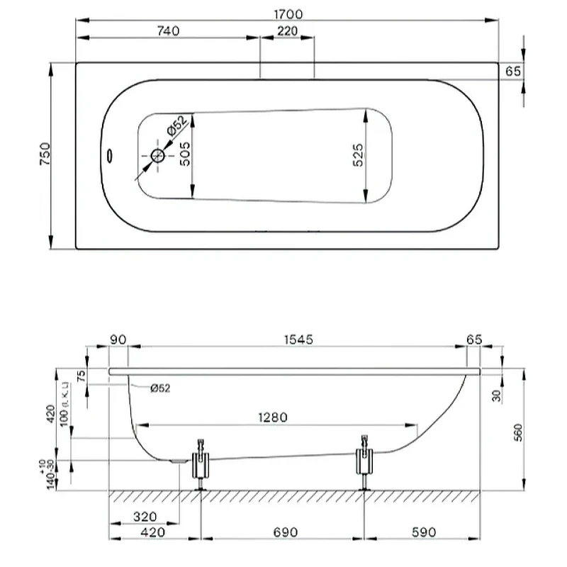 Стальная ванна Bette Form 170x75 2947-000 AD, AS с шумоизоляцией и антискользящим покрытием
