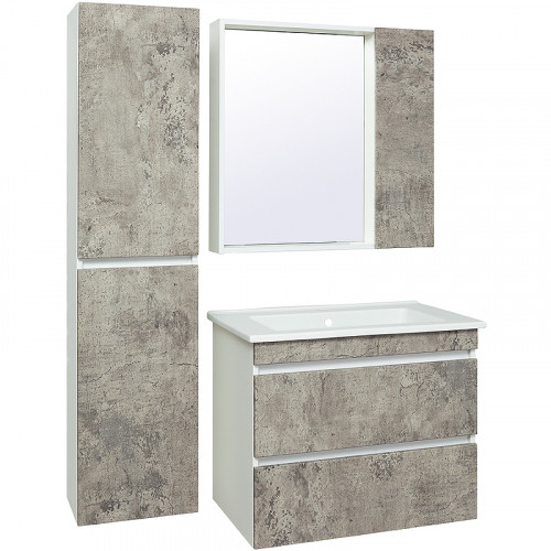 Зеркало со шкафом Runo Манхэттен 75 00-00001017 Серый бетон Белое МДФ / ЛДСП, стекло