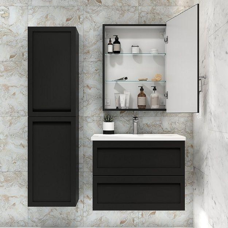 Зеркальный шкаф Art&Max Tehno 60 AM-Tec-600-800-1D-DS-F-Nero с подсветкой цвет Черный