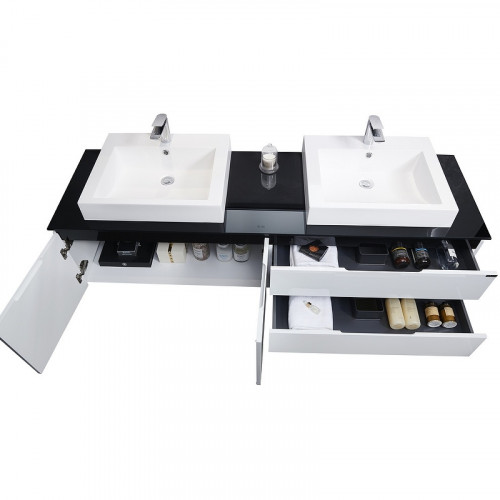 Тумба с раковиной Orans BC-6023-1800 180 60231800 подвесная Белая глянцевая МДФ / ЛДСП, стекло