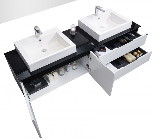 Тумба с раковиной Orans BC-6023-1800 180 60231800 подвесная Белая глянцевая МДФ / ЛДСП, стекло