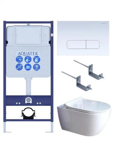 Комплект унитаза с инсталляцией Aquatek Set Aquatek Поларис-01-013 4в1 цвет Белый с сиденьем Микролифт и клавишей смыва цвет Белый
