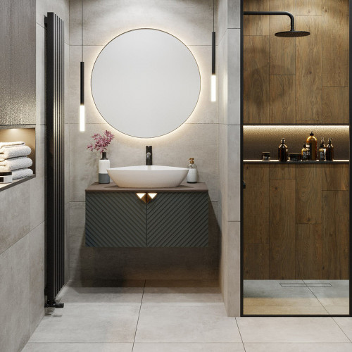 Тумба под раковину Runo Андорра 85 00-00002016 подвесная Темно-зеленая Дуб коньячный МДФ / ЛДСП