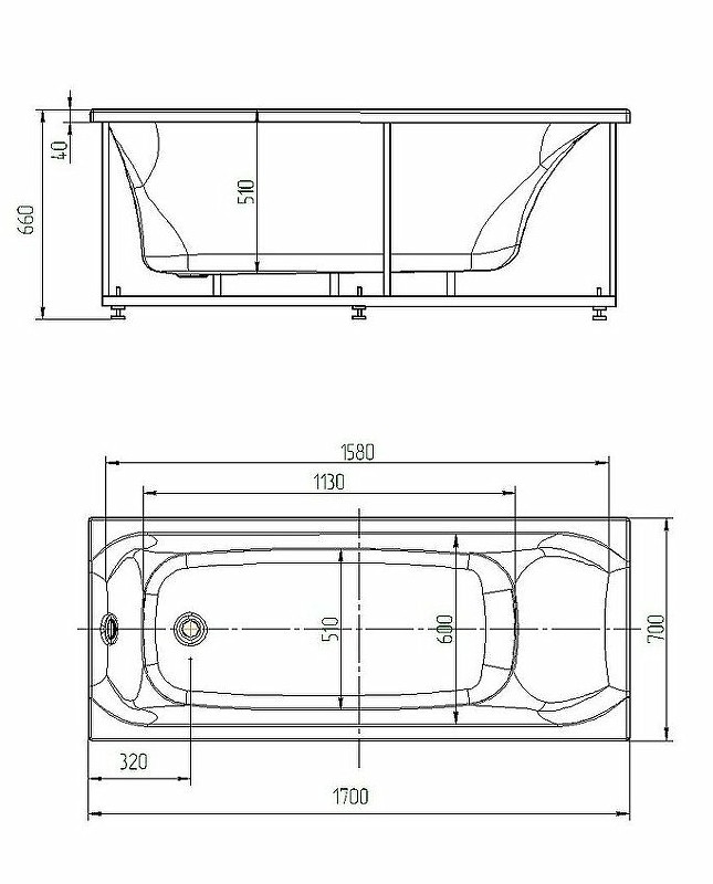 Акриловая ванна Aquatek Афродита 170x70 AFR170-0000054 без гидромассажа с фронтальной панелью с каркасом (разборный) со слив-переливом (справа)
