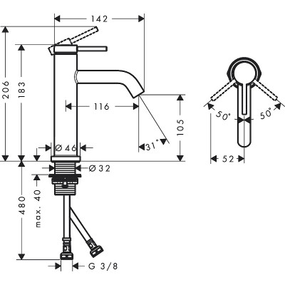 Смеситель для раковины Hansgrohe Tecturis S 73311000 Хром латунь