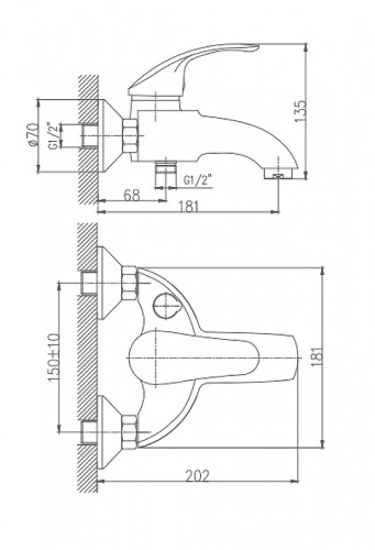 Смеситель для ванны Haiba HB3221 Хром на стену