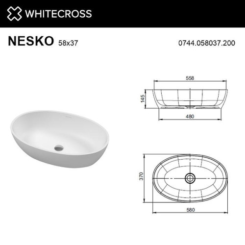 Раковина накладная Whitecross 58 0744.058037.200 цвет Белый матовый