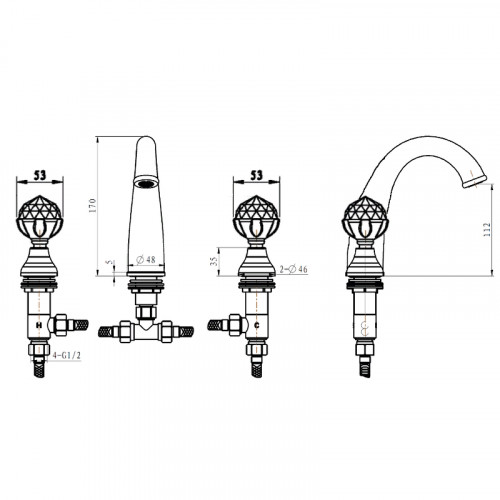 Смеситель для раковины Boheme Brillante Presente 357 Хром латунь