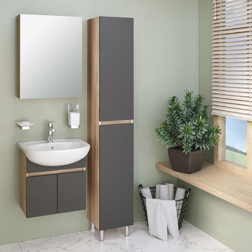 Тумба под раковину Runo Лада 50 00-00001367 подвесная Дуб серый Графит МДФ / ЛДСП