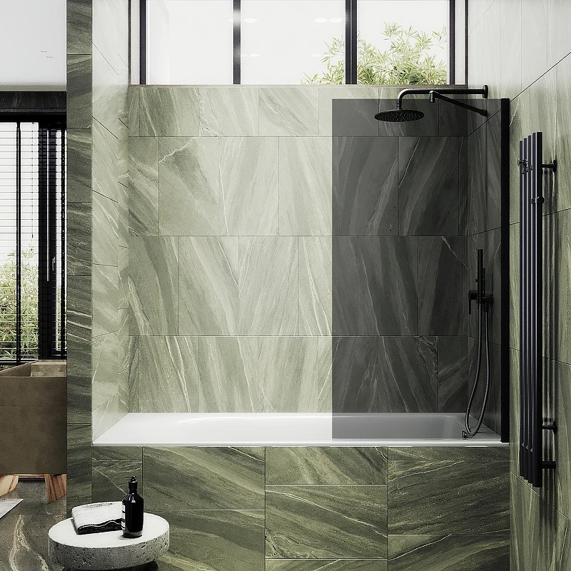 Шторка на ванну Maybah Glass MGV-80-6ш 600x1400 в широком профиле Черный стекло графитовое