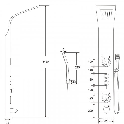 Душевая панель Ceruttispa Twin BS CT9986 с гидромассажем Хром нержавеющая сталь на стену