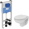 Комплект унитаза с инсталляцией Ideal Standard Eurovit Prosys K881201PT15 с сиденьем Микролифт без клавиши смыва фарфор подвесной