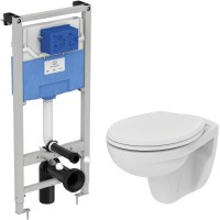 Комплект унитаза с инсталляцией Ideal Standard Eurovit Prosys K881201PT15 с сиденьем Микролифт без клавиши смыва фарфор подвесной