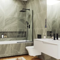 Шторка на ванну Maybah Glass MGV-61-6у 500x1400 в узком профиле Черный стекло прозрачное