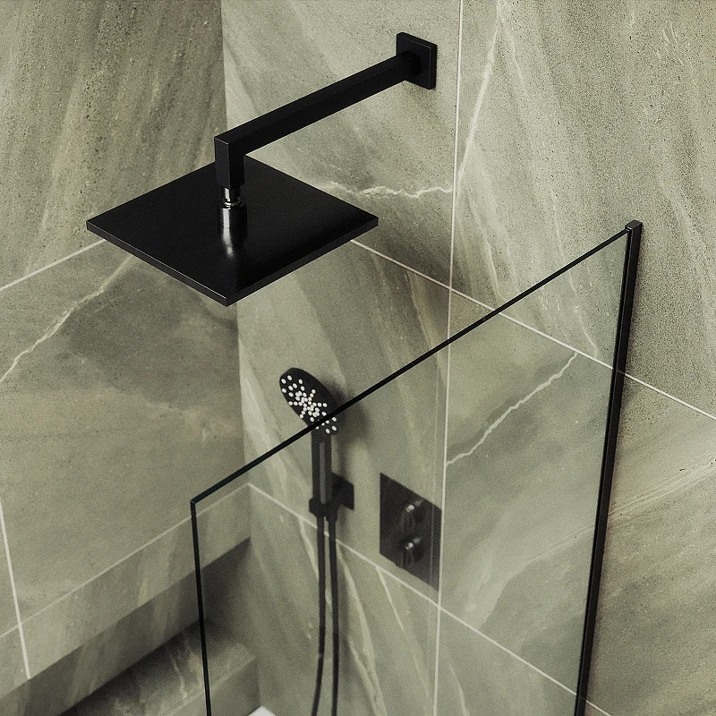 Шторка на ванну Maybah Glass MGV-61-6у 500x1400 в узком профиле Черный стекло прозрачное