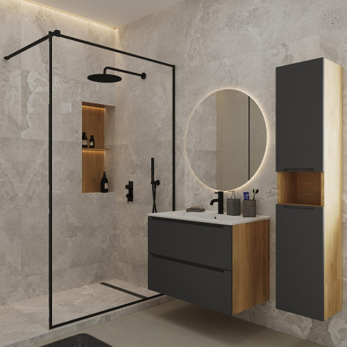 Шкаф пенал ЗОВ Дион 30 DPGD подвесной цвет Графит матовый Дуб медовый