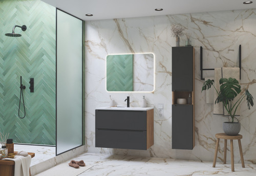 Шкаф пенал ЗОВ Дион 30 DPGD подвесной цвет Графит матовый Дуб медовый