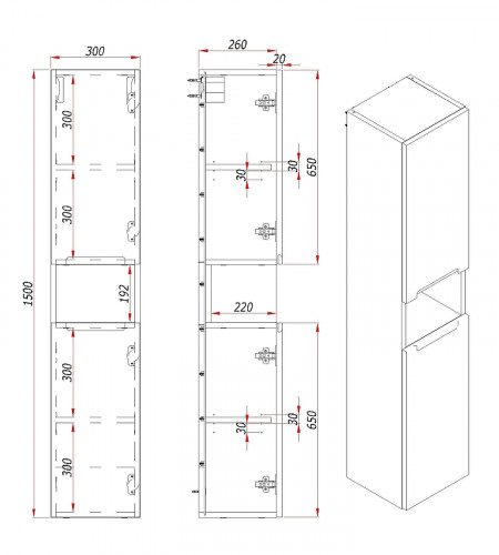 Шкаф пенал ЗОВ Дион 30 DPGD подвесной цвет Графит матовый Дуб медовый