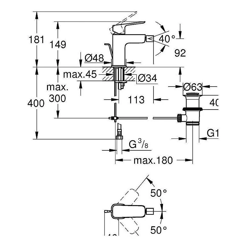 Смеситель для биде Grohe Cubeo 1018102430 цвет Черный матовый