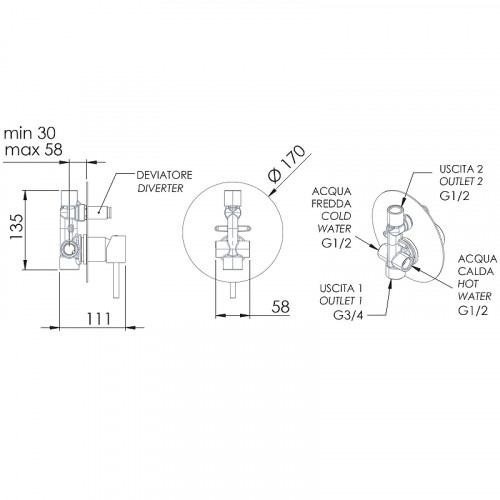 Смеситель для душа Remer X-Style X09LNO Черный матовый латунь встраиваемый