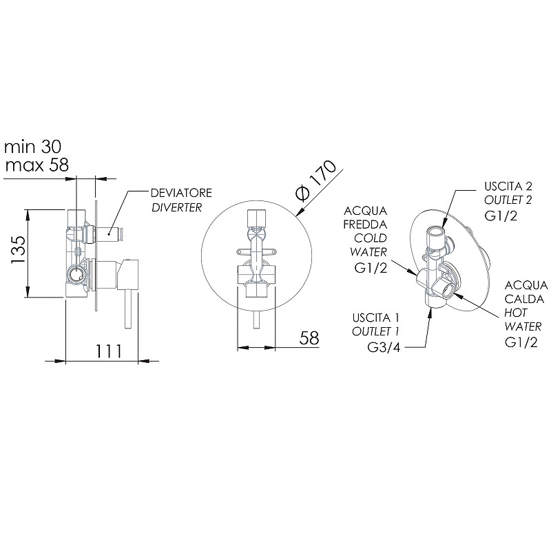 Смеситель для душа Remer X-Style X09LNO Черный матовый латунь встраиваемый