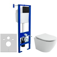 Комплект унитаза Ceramicanova Uno Rimless CN11001 с инсталляцией Berges Atom 410 040340 с сиденьем Микролифт и Черной матовой клавишей смыва фарфор подвесной