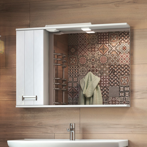 Зеркало со шкафом Vigo Diana 100 L z.DIA.100.L.El с подсветкой Белое с электровыключателем МДФ / ЛДСП, стекло