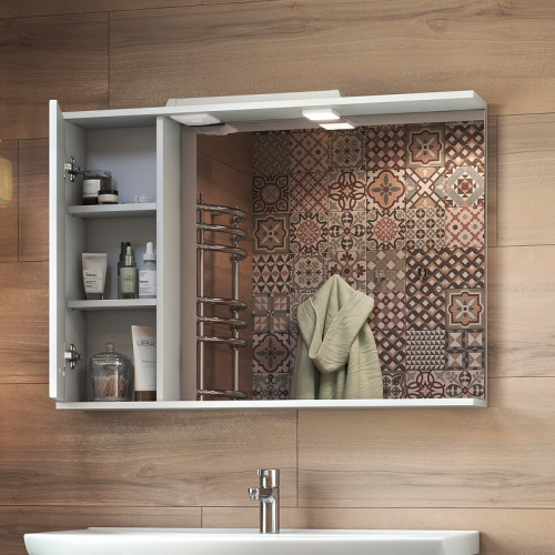 Зеркало со шкафом Vigo Diana 100 L z.DIA.100.L.El с подсветкой Белое с электровыключателем МДФ / ЛДСП, стекло