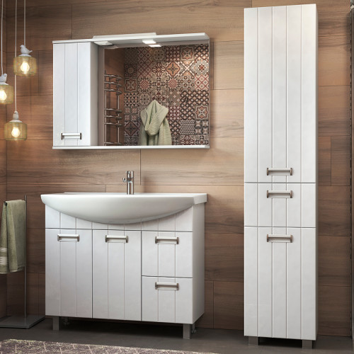 Зеркало со шкафом Vigo Diana 100 L z.DIA.100.L.El с подсветкой Белое с электровыключателем МДФ / ЛДСП, стекло