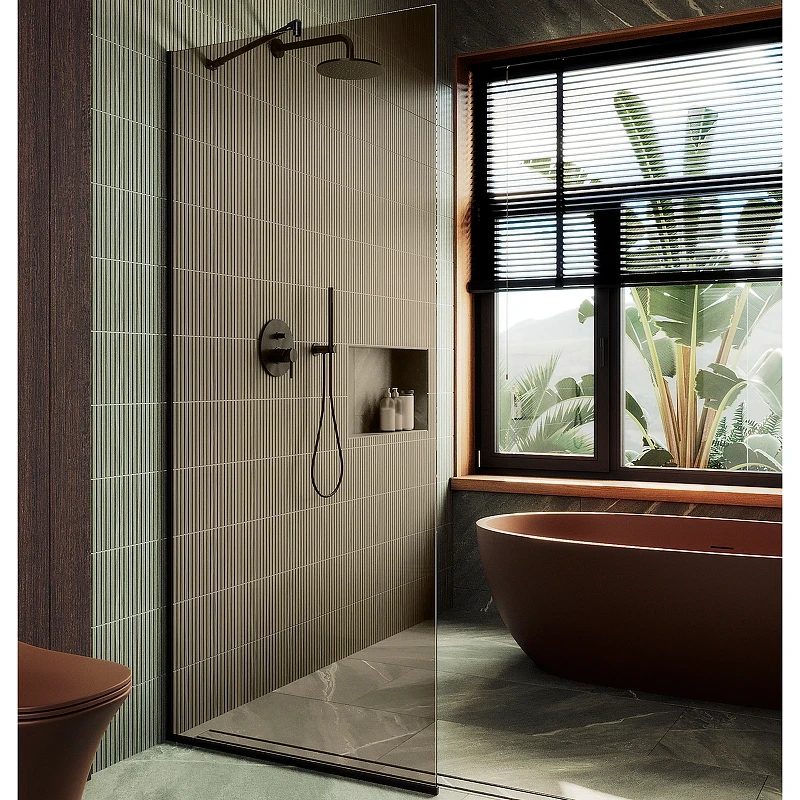 Душевая перегородка Maybah Glass MGD-702-6у 690x1950 в узком профиле Черный стекло бронзовое