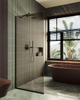 Душевая перегородка Maybah Glass MGD-702-6у 690x1950 в узком профиле Черный стекло бронзовое