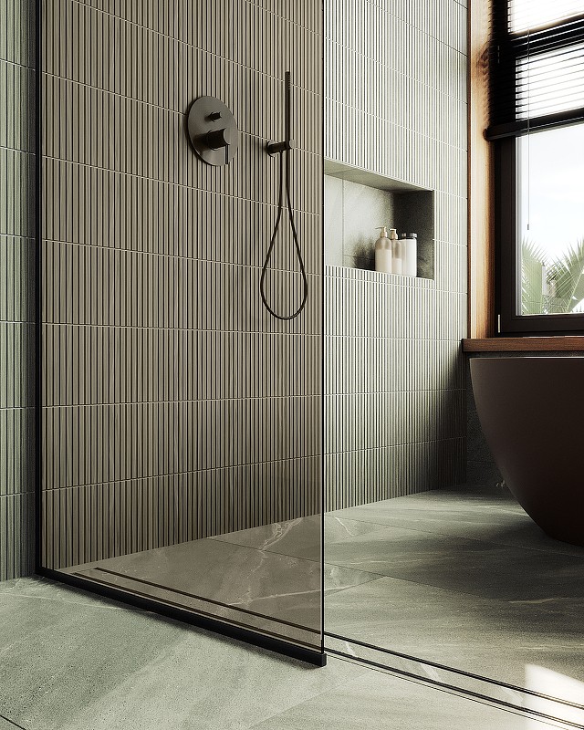 Душевая перегородка Maybah Glass MGD-702-6у 690x1950 в узком профиле Черный стекло бронзовое