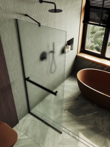 Душевая перегородка Maybah Glass MGD-713-6у 1090x1950 в узком профиле Черный стекло сатиновое