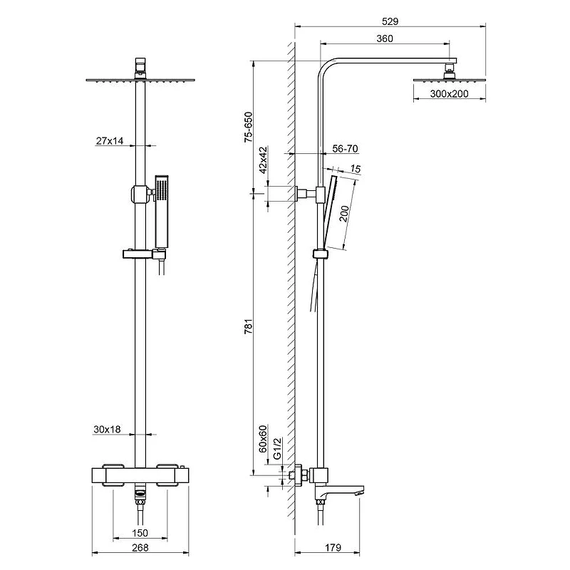 Душевая система Timo Tetra-Thermo SX-0169/18 с термостатом Черное золото