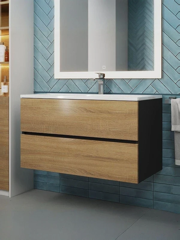 Тумба с раковиной Uperwood Barsa 90 29830205649 подвесная цвет Черный матовый Дуб сонома