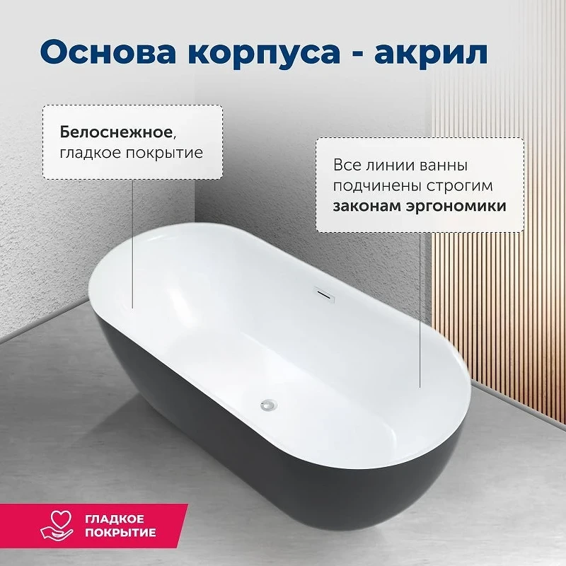 Акриловая ванна Aquanet Delight 170x78 289723 цвет Черный матовый Белый