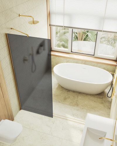 Душевая перегородка Maybah Glass MGD-694-3ш 890x1950 в широком профиле Золото стекло графитовое матовое