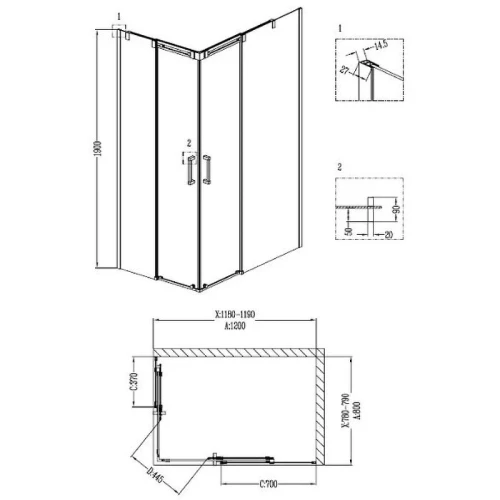 Душевой уголок Grossman Galaxy 120x80 R GR-3120R профиль Хром стекло прозрачное