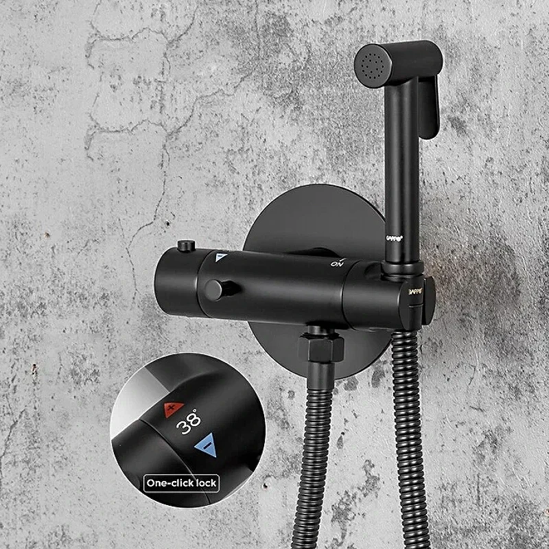 Гигиенический душ со смесителем Gappo G7290-6 с термостатом Черный матовый латунь встраиваемый