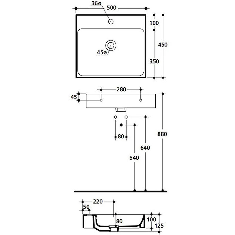 Раковина Kerasan Cento 50 353001*1 Белая фарфор подвесная, накладная