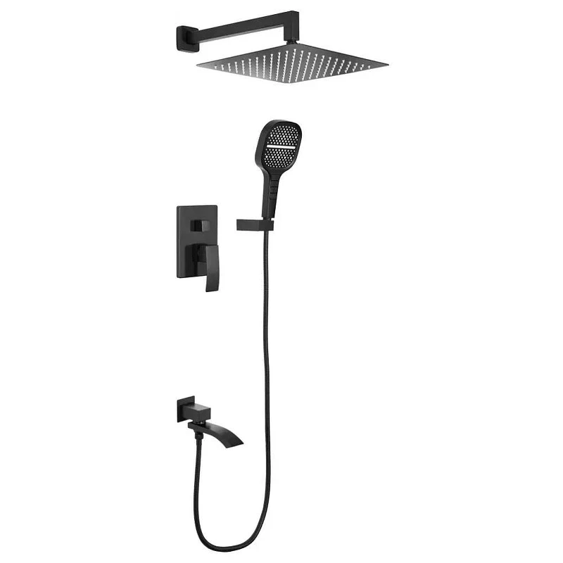 Душевая система Hansberge Cubito H6077BL с термостатом цвет Черный матовый
